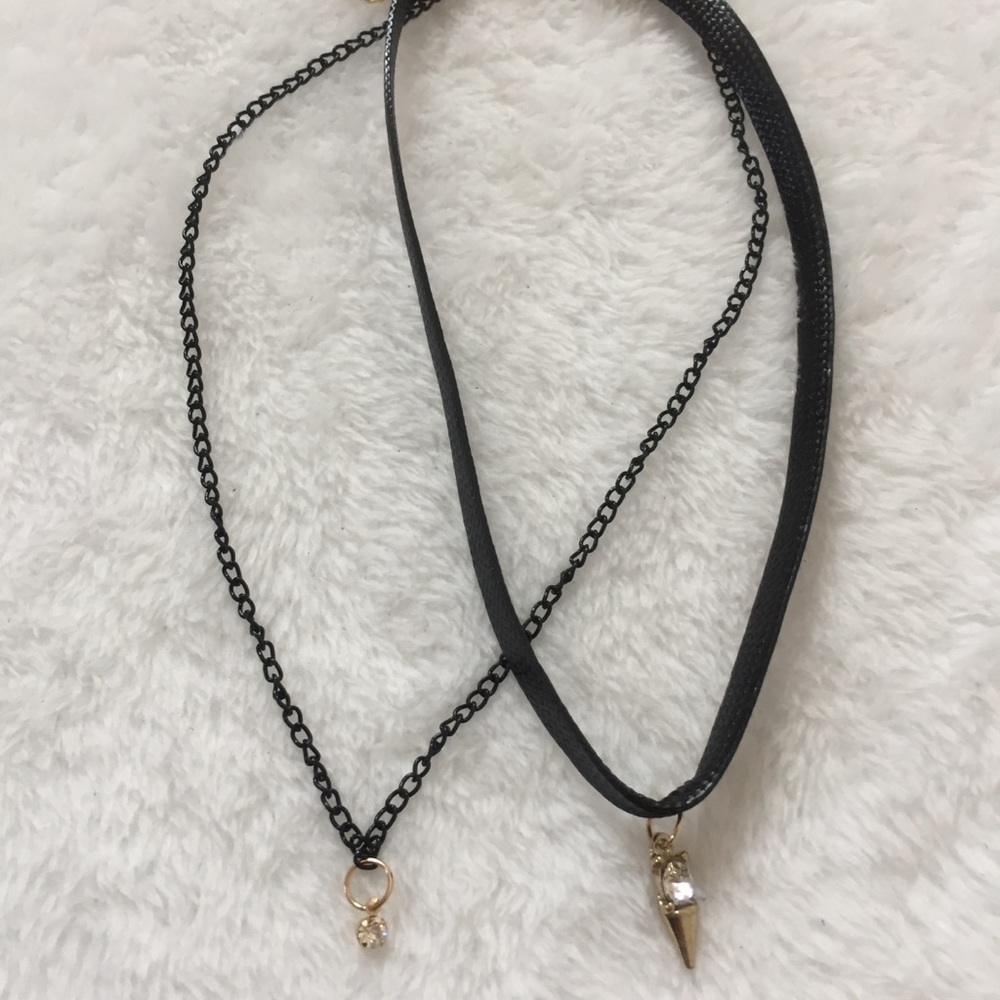 Faux diamond Pedant black choker necklace - Picture 3 of 6